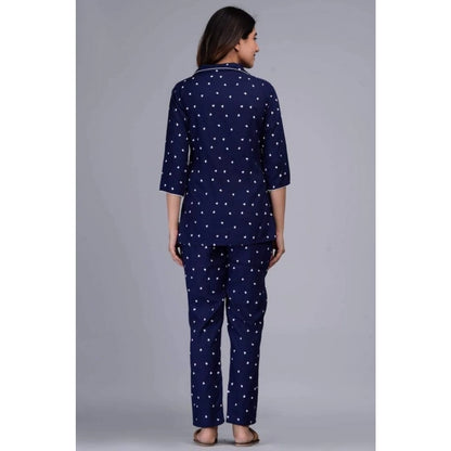 Generic Women's Casual Rayon 3-4th Sleeve Night Suit Set (Blue)