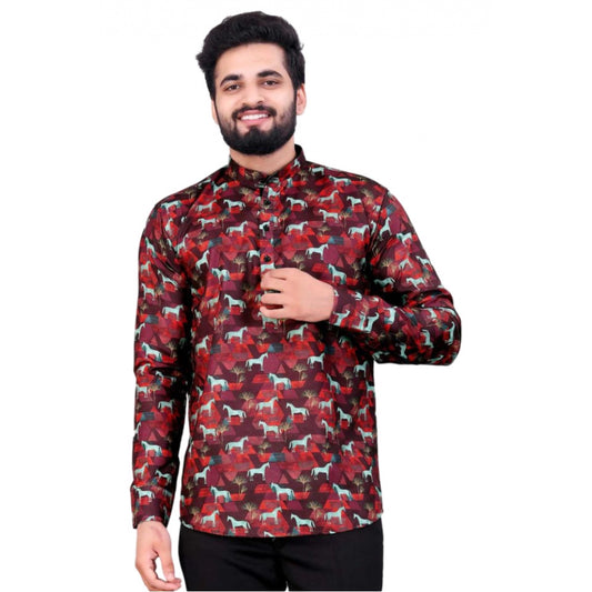 The Grand Kurta Men's Cotton Blended Printed Full Sleeve Shortkurta (Multicolor)