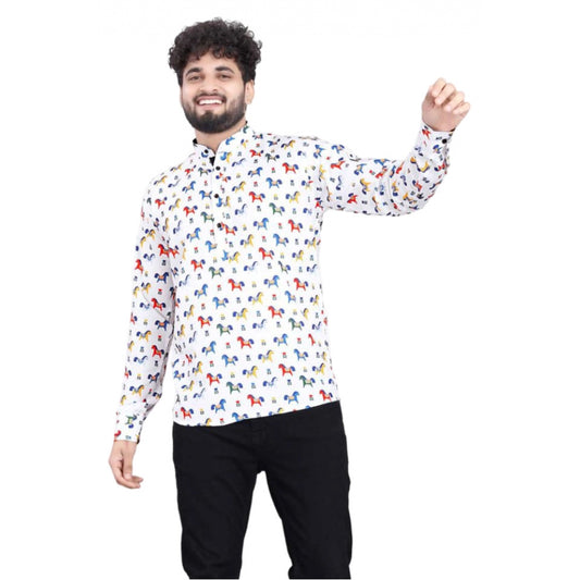 Desi Royale Men's Cotton Blended Printed Full Sleeve Shortkurta (Multicolor)