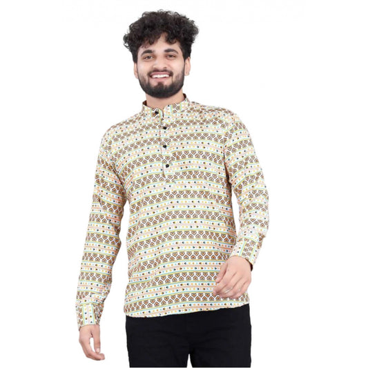 The Suave Kurta Men's Cotton Blended Printed Full Sleeve Shortkurta (Multicolor)