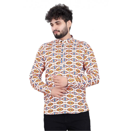 The Luxe Kurta Men's Cotton Blended Printed Full Sleeve Shortkurta (Multicolor)