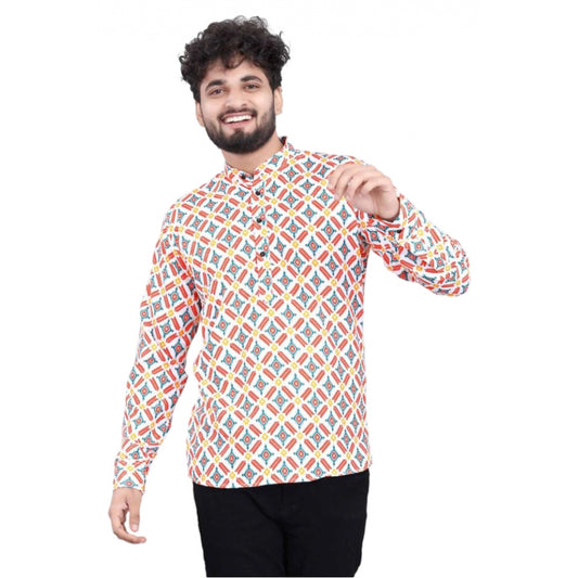 The Heritage Man Men's Cotton Blended Printed Full Sleeve Shortkurta (Multicolor)