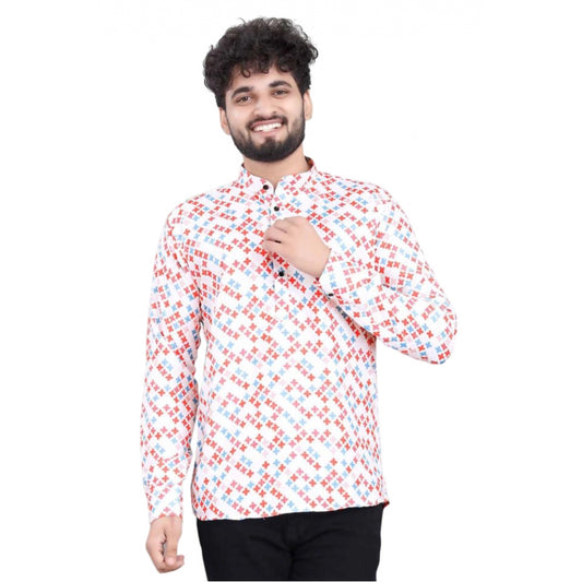The Regal Drop Men's Cotton Blended Printed Full Sleeve Shortkurta (Multicolor)