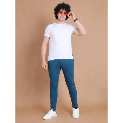 Generic Men's Casual Cotton Striped Full Length Track Pant (Blue)
