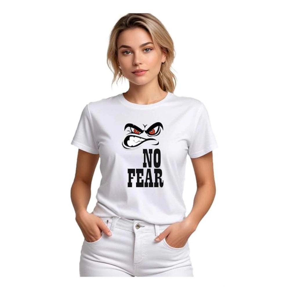 Beautiful Women's Polyester Solid Printed Round Neck Half Sleeve T-shirt (White)