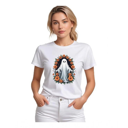 Fearless Women's Polyester Solid Printed Round Neck Half Sleeve T-shirt (White)