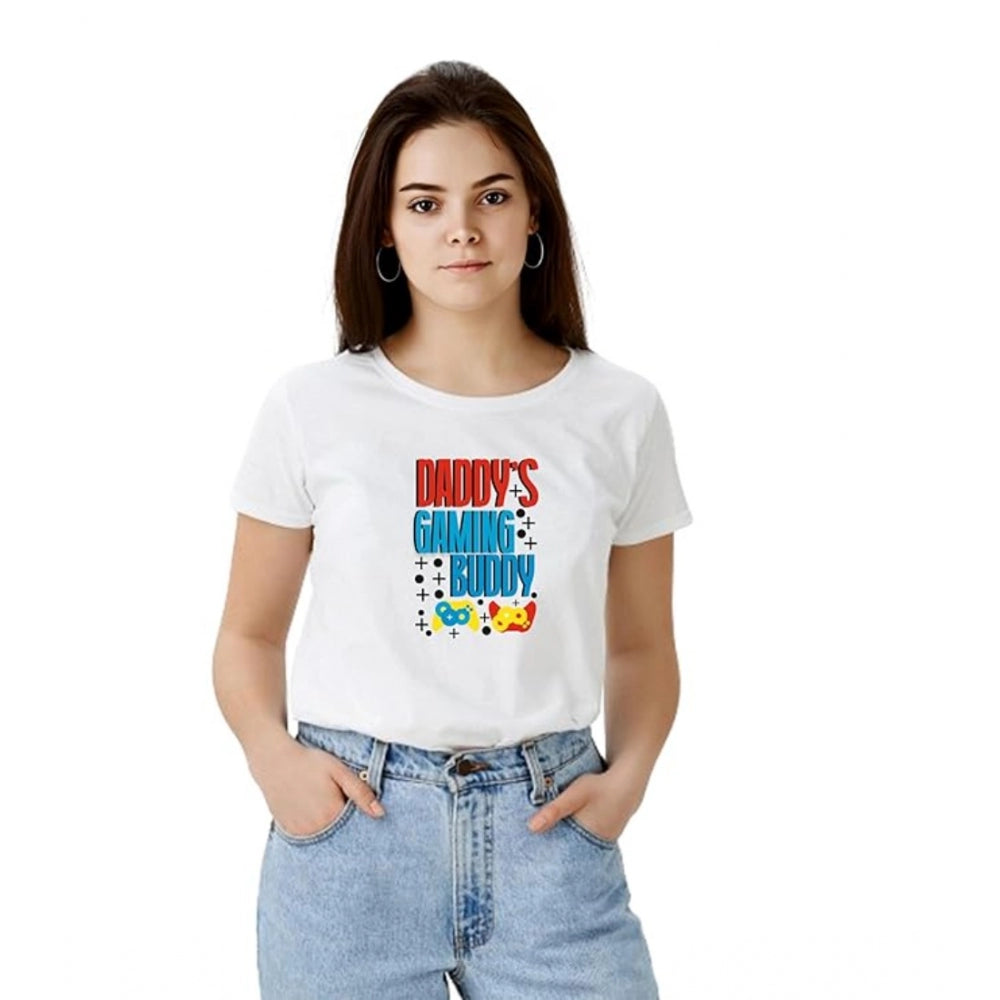 Bespoke Women's Polyester Solid Printed Round Neck Half Sleeve T-shirt (White)
