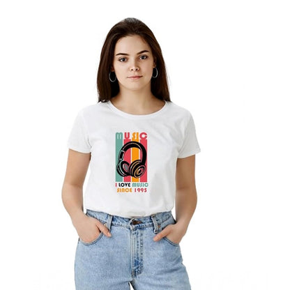 Effortless Women's Polyester Solid Printed Round Neck Half Sleeve T-shirt (White)