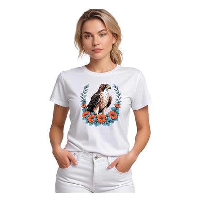 Dainty Women's Polyester Solid Printed Round Neck Half Sleeve T-shirt (White)
