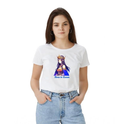 Magnificent Women's Polyester Solid Printed Round Neck Half Sleeve T-shirt (White)