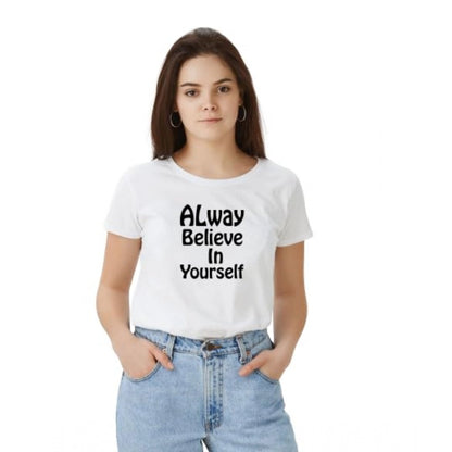 Effortless Women's Polyester Solid Printed Round Neck Half Sleeve T-shirt (White)