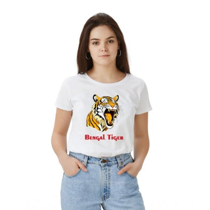 Empowered Women's Polyester Solid Printed Round Neck Half Sleeve T-shirt (White)