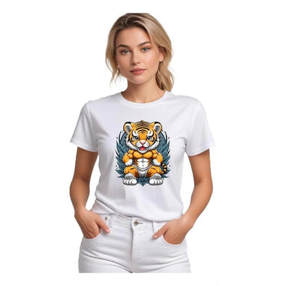 Magnificent Women's Polyester Solid Printed Round Neck Half Sleeve T-shirt (White)