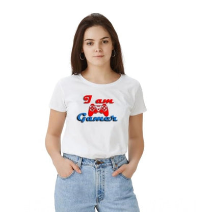 Classy Women's Polyester Solid Printed Round Neck Half Sleeve T-shirt (White)
