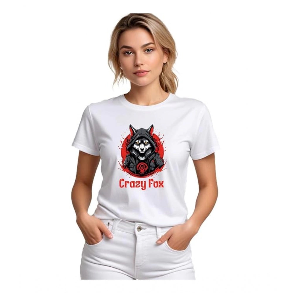 Luxurious Women's Polyester Solid Printed Round Neck Half Sleeve T-shirt (White)