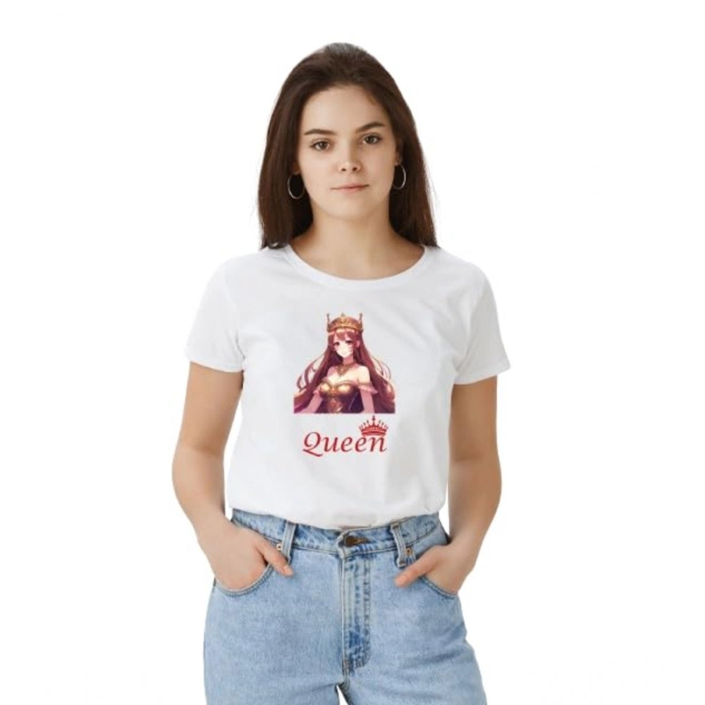 Effortless Women's Polyester Solid Printed Round Neck Half Sleeve T-shirt (White)