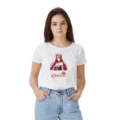 Effortless Women's Polyester Solid Printed Round Neck Half Sleeve T-shirt (White)