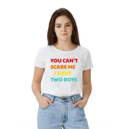 Effortless Women's Polyester Solid Printed Round Neck Half Sleeve T-shirt (White)
