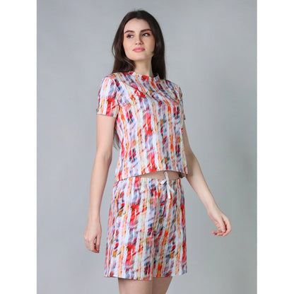 Generic Women's Cotton Blended Printed Round Neck Half Sleeve Top - Shorts Set (Red)