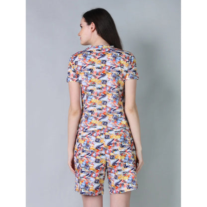 Generic Women's Cotton Blended Printed Round Neck Half Sleeve Top - Shorts Set (Multicolor)