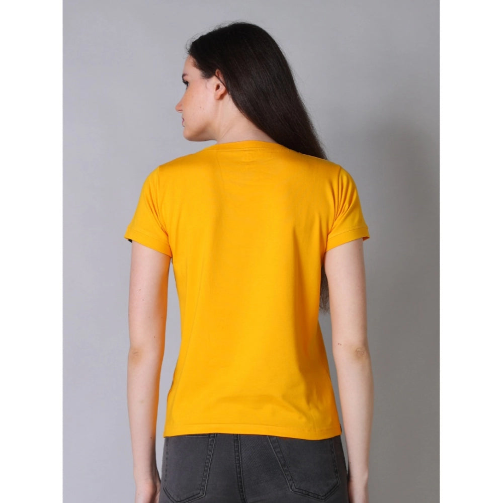 Timeless Women's Cotton Blended Solid Round Neck Half Sleeve T-Shirt (Mustard)