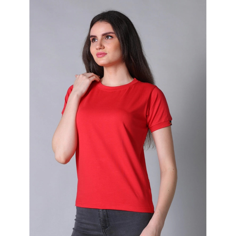 Exquisite Women's Cotton Blended Solid Round Neck Half Sleeve T-Shirt (Red)