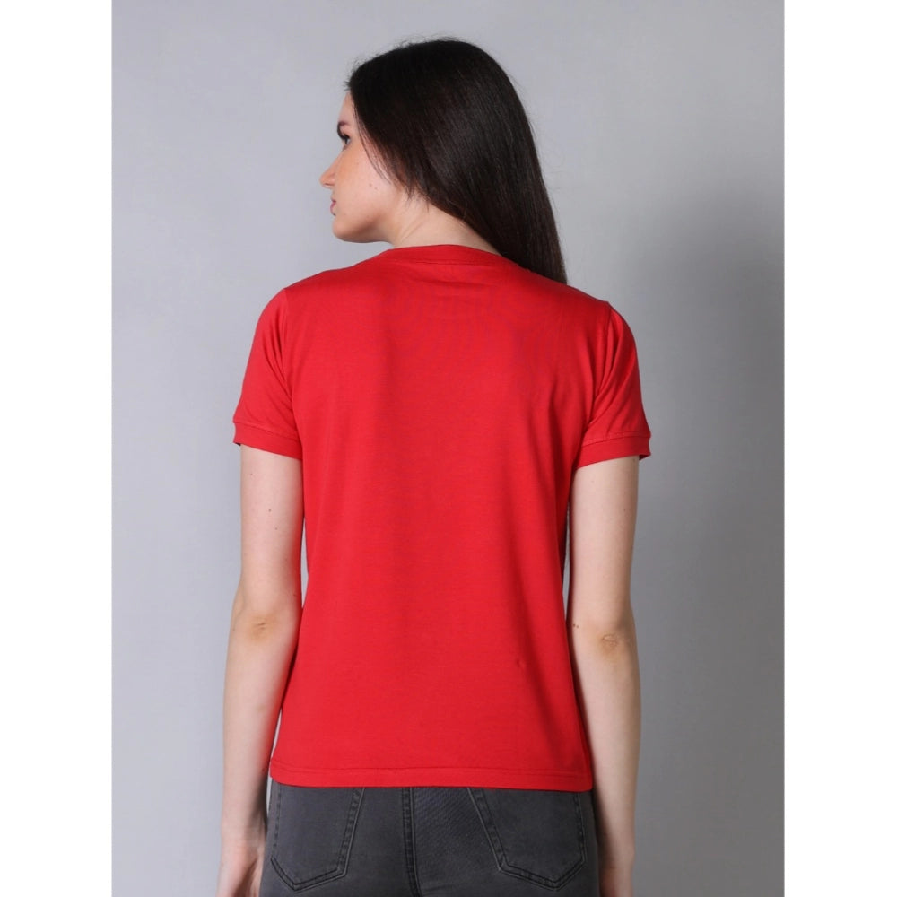 Exquisite Women's Cotton Blended Solid Round Neck Half Sleeve T-Shirt (Red)