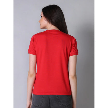 Exquisite Women's Cotton Blended Solid Round Neck Half Sleeve T-Shirt (Red)