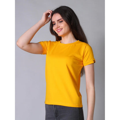 Timeless Women's Cotton Blended Solid Round Neck Half Sleeve T-Shirt (Mustard)