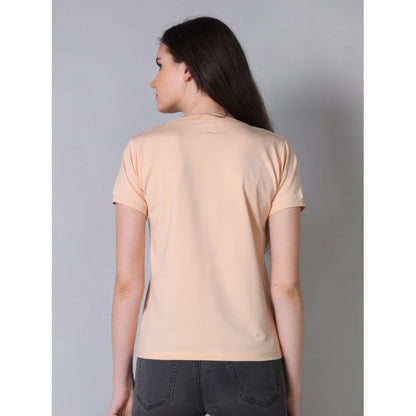 Chic Women's Cotton Blended Solid Round Neck Half Sleeve T-Shirt (Peach)