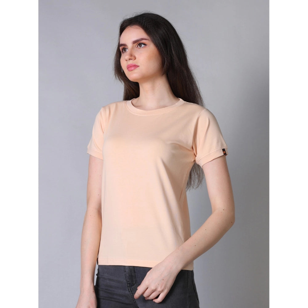 Chic Women's Cotton Blended Solid Round Neck Half Sleeve T-Shirt (Peach)