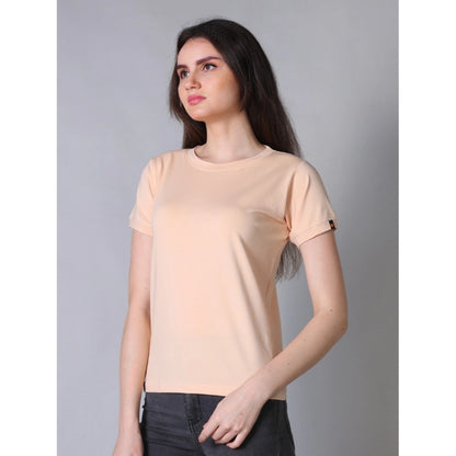 Chic Women's Cotton Blended Solid Round Neck Half Sleeve T-Shirt (Peach)