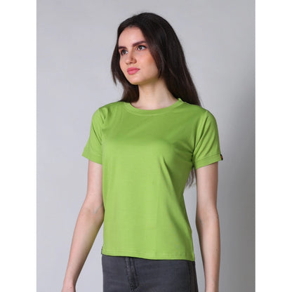 Classy Women's Cotton Blended Solid Round Neck Half Sleeve T-Shirt (Green)