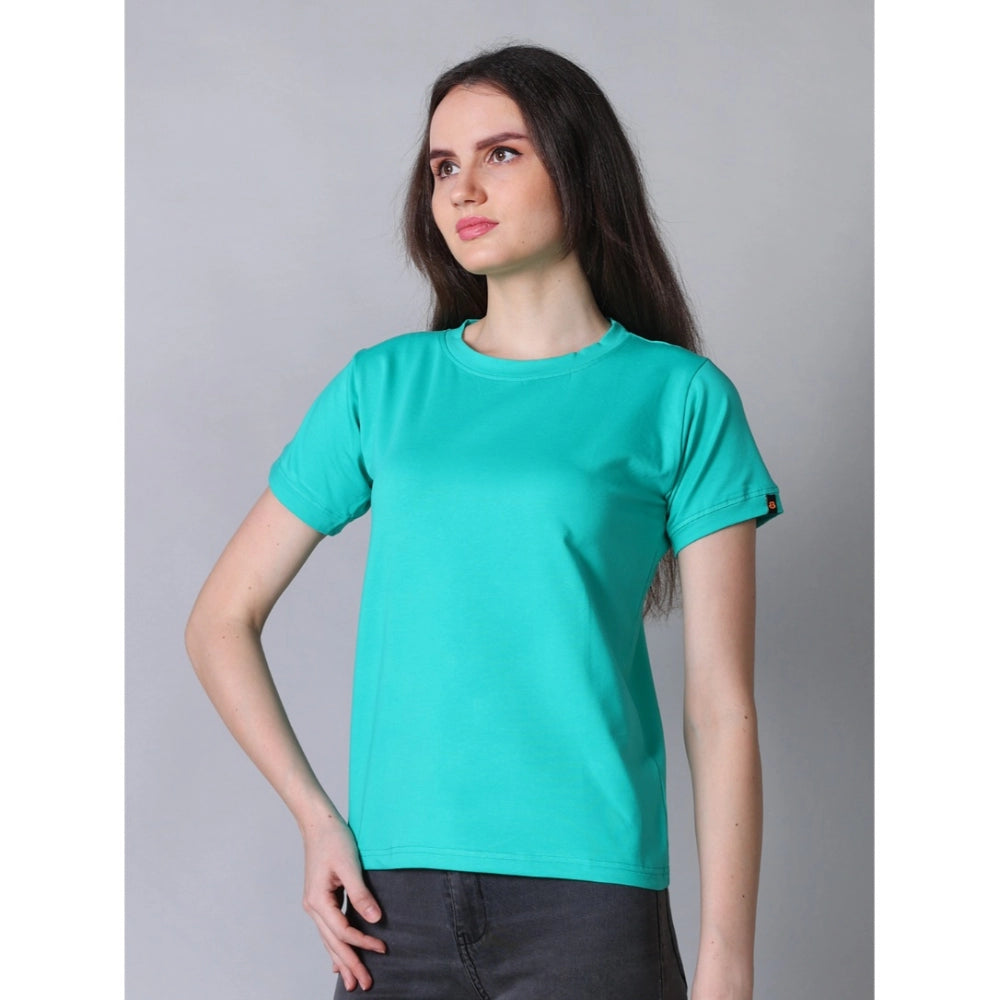 Charming Women's Cotton Blended Solid Round Neck Half Sleeve T-Shirt (Green)