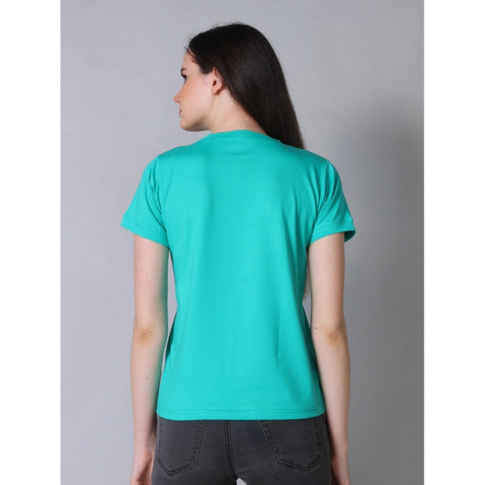 Charming Women's Cotton Blended Solid Round Neck Half Sleeve T-Shirt (Green)