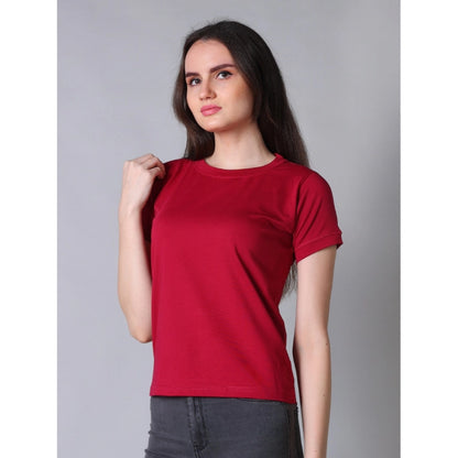 Enchanting Women's Cotton Blended Solid Round Neck Half Sleeve T-Shirt (Maroon)