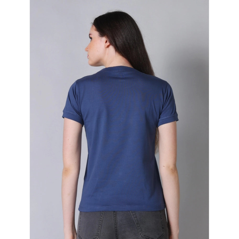 Exquisite Women's Cotton Blended Solid Round Neck Half Sleeve T-Shirt (Blue)