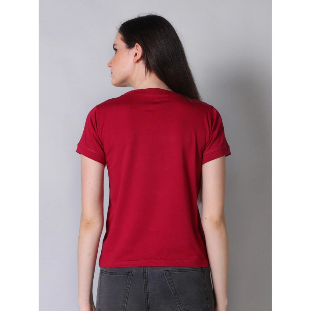 Enchanting Women's Cotton Blended Solid Round Neck Half Sleeve T-Shirt (Maroon)