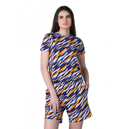 Generic Women's Cotton Blended Printed Round Neck Half Sleeve Top - Shorts Set (Yellow)