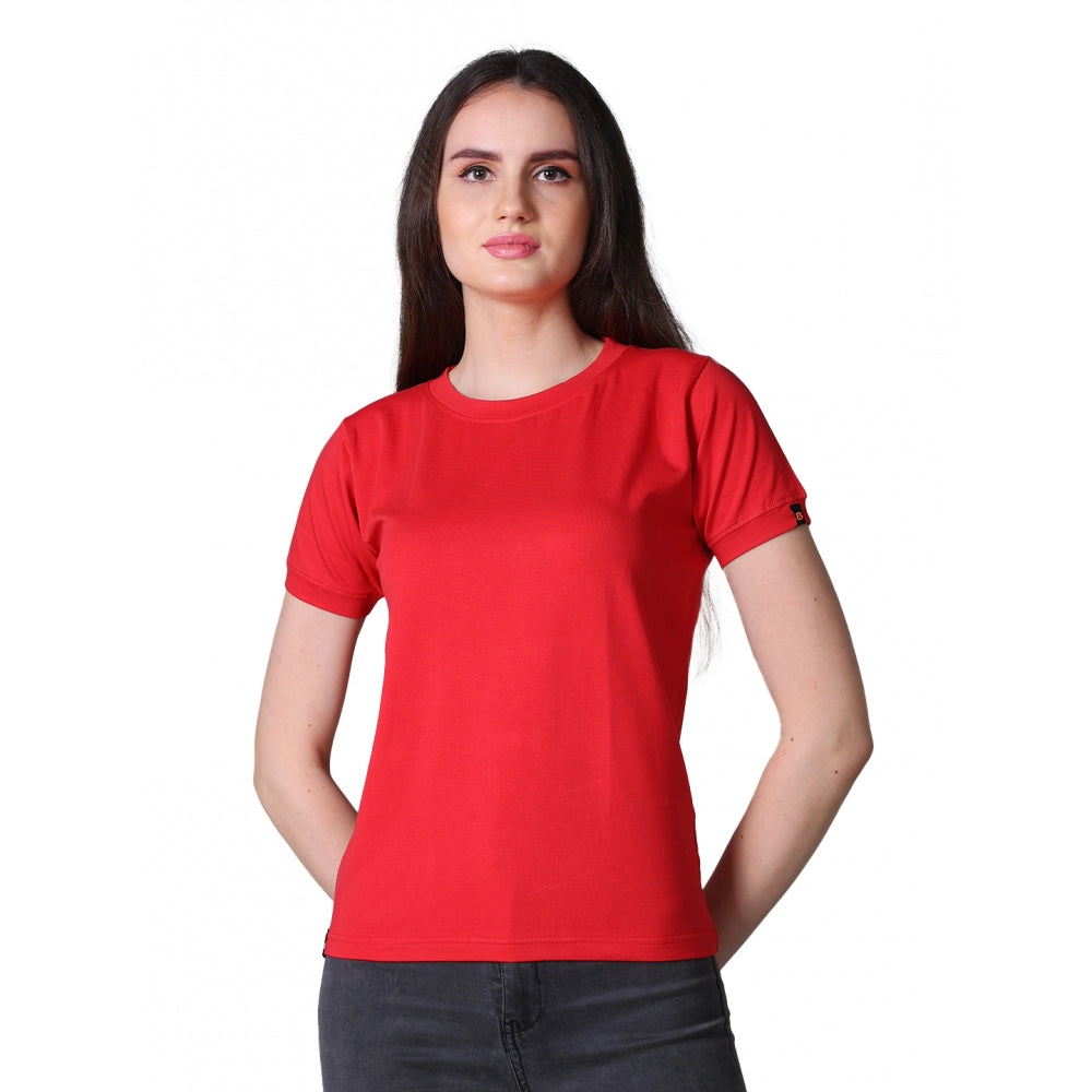 Exquisite Women's Cotton Blended Solid Round Neck Half Sleeve T-Shirt (Red)