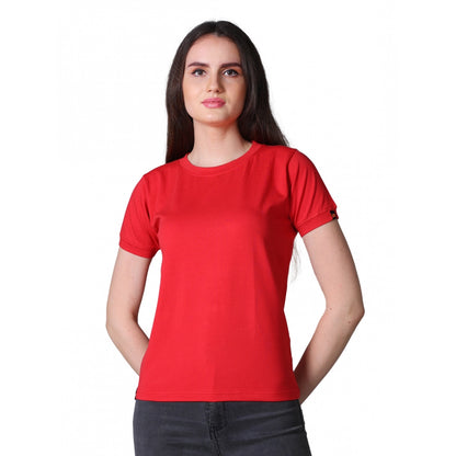Exquisite Women's Cotton Blended Solid Round Neck Half Sleeve T-Shirt (Red)