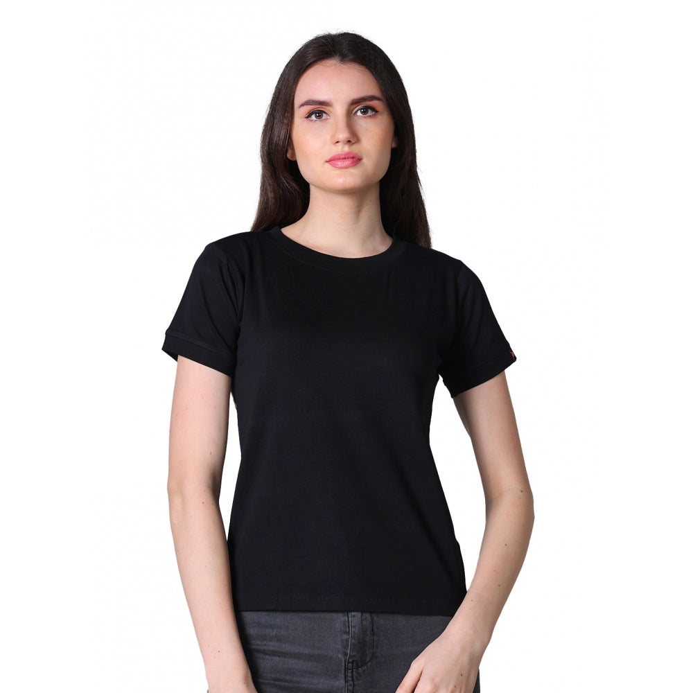 Beautiful Women's Cotton Blended Solid Round Neck Half Sleeve T-Shirt (Black)