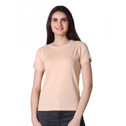 Chic Women's Cotton Blended Solid Round Neck Half Sleeve T-Shirt (Peach)