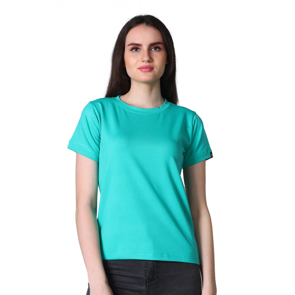 Charming Women's Cotton Blended Solid Round Neck Half Sleeve T-Shirt (Green)