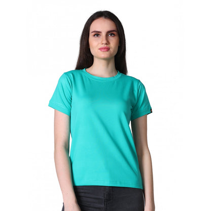 Charming Women's Cotton Blended Solid Round Neck Half Sleeve T-Shirt (Green)