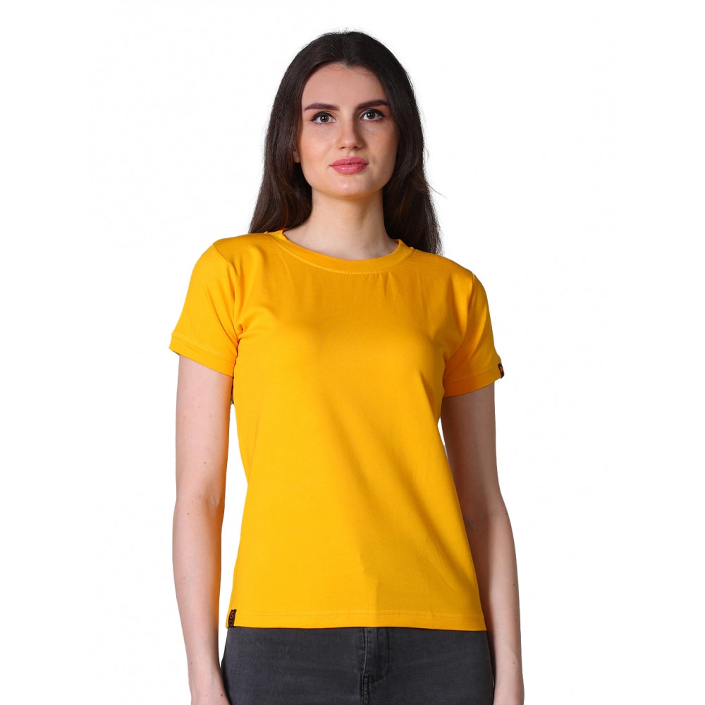 Timeless Women's Cotton Blended Solid Round Neck Half Sleeve T-Shirt (Mustard)