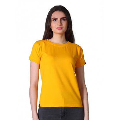 Timeless Women's Cotton Blended Solid Round Neck Half Sleeve T-Shirt (Mustard)