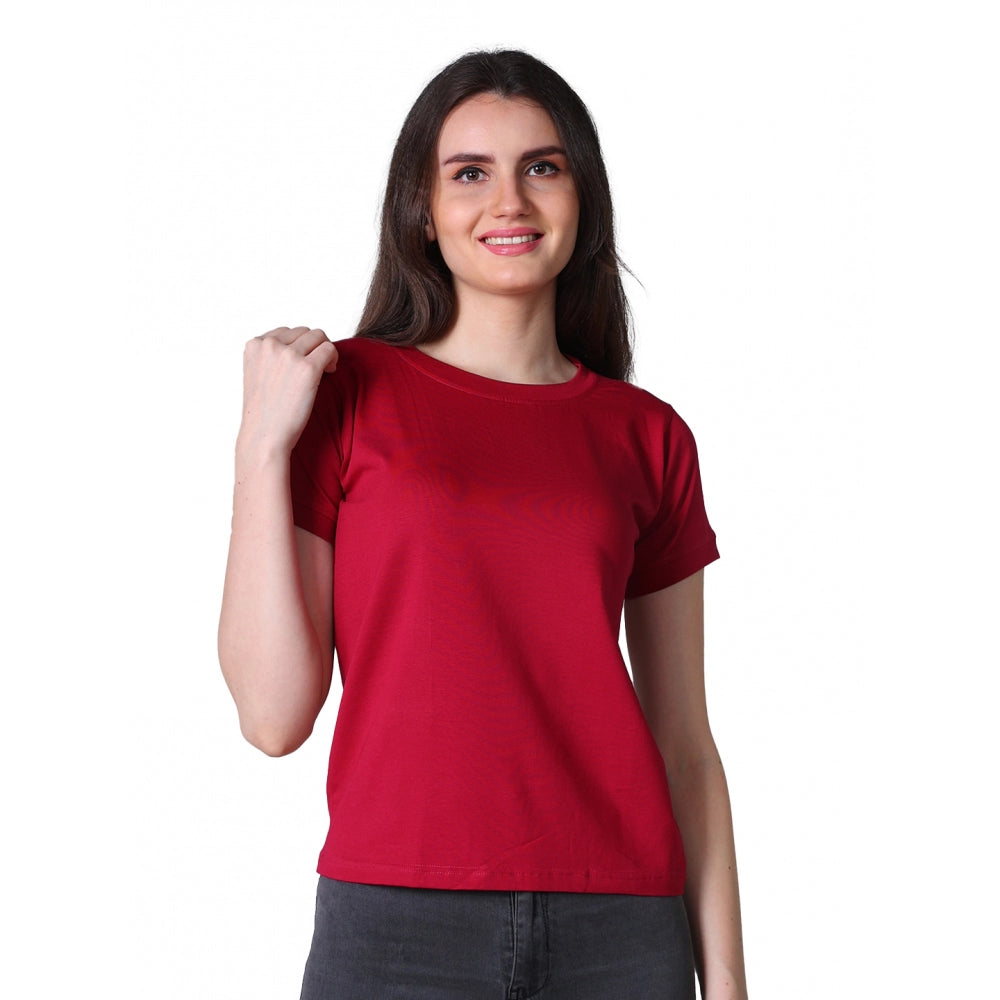 Enchanting Women's Cotton Blended Solid Round Neck Half Sleeve T-Shirt (Maroon)