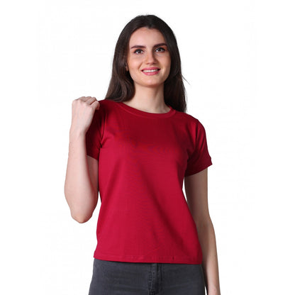 Enchanting Women's Cotton Blended Solid Round Neck Half Sleeve T-Shirt (Maroon)