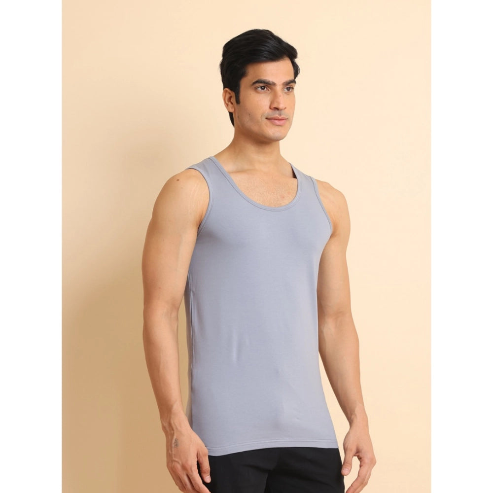 Generic Men's Casual Cotton Solid Round Neck Sleeveless Vest (Teegrey)